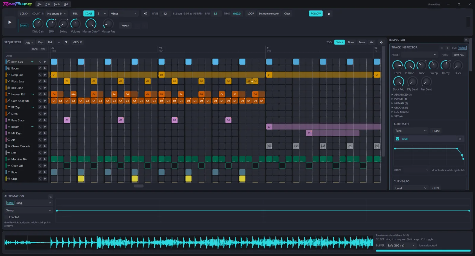 The full studio — sequencer, tracks & transport