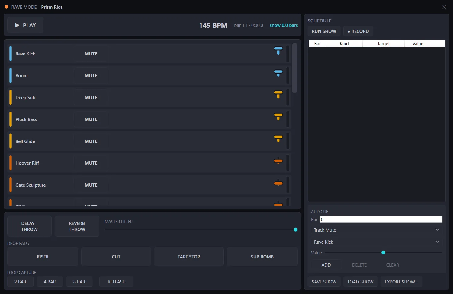 Rave Mode — live build-ups & drops